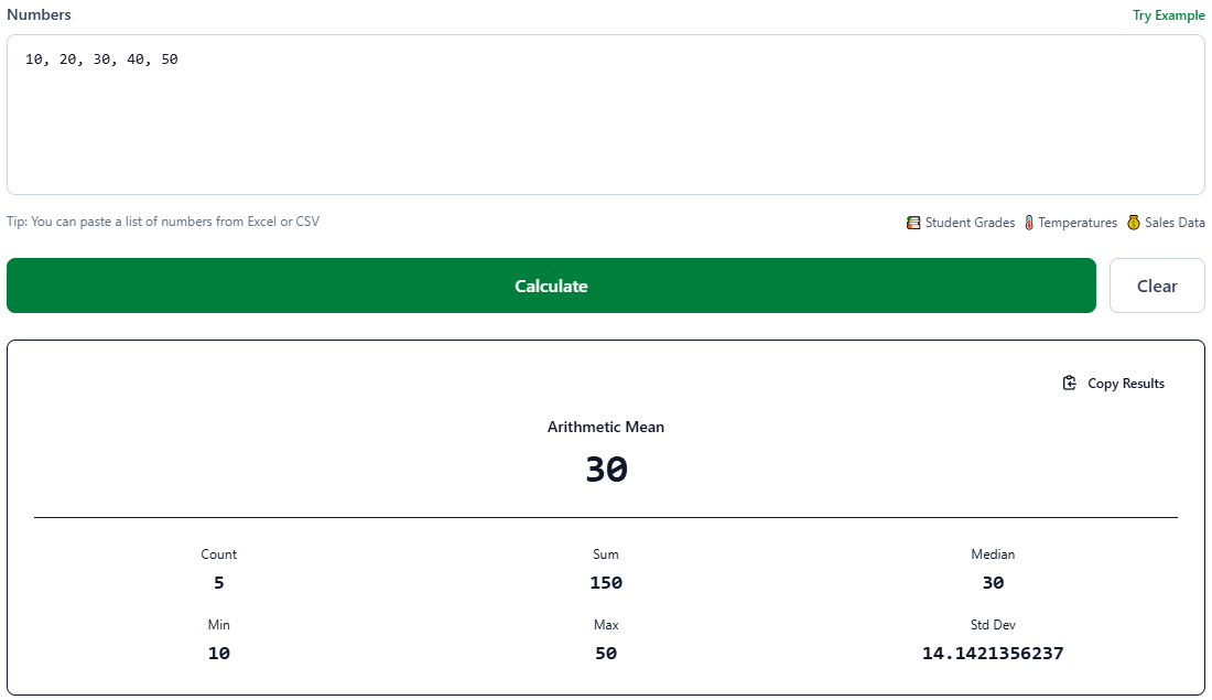 Arithmetic Mean Calculator