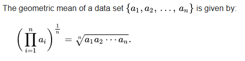 Geometric Mean Formula and Calculation Example from Wikipedia