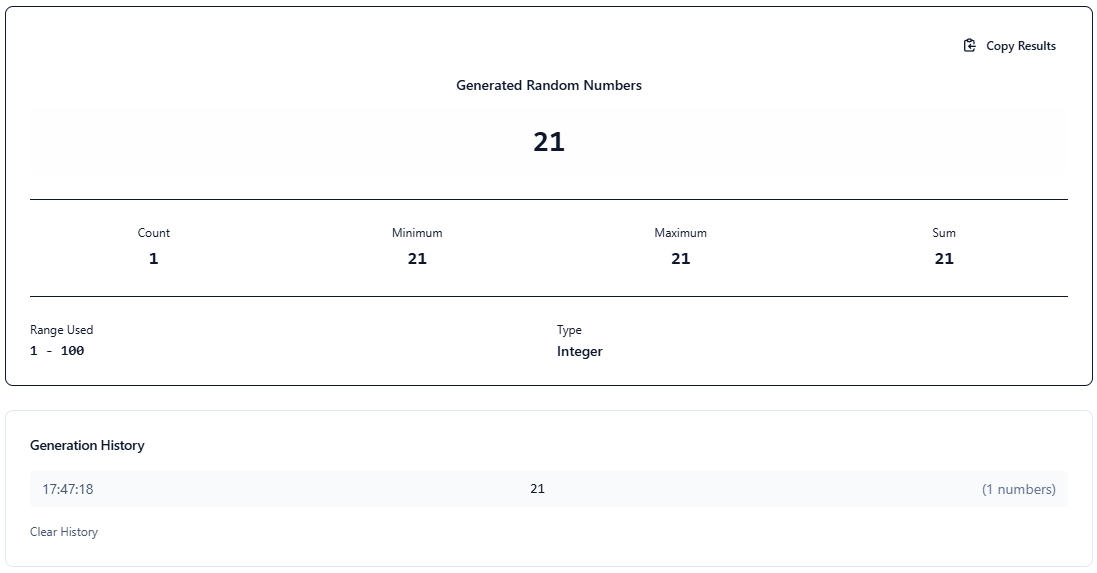 Online Random Number Generator Tool Interface